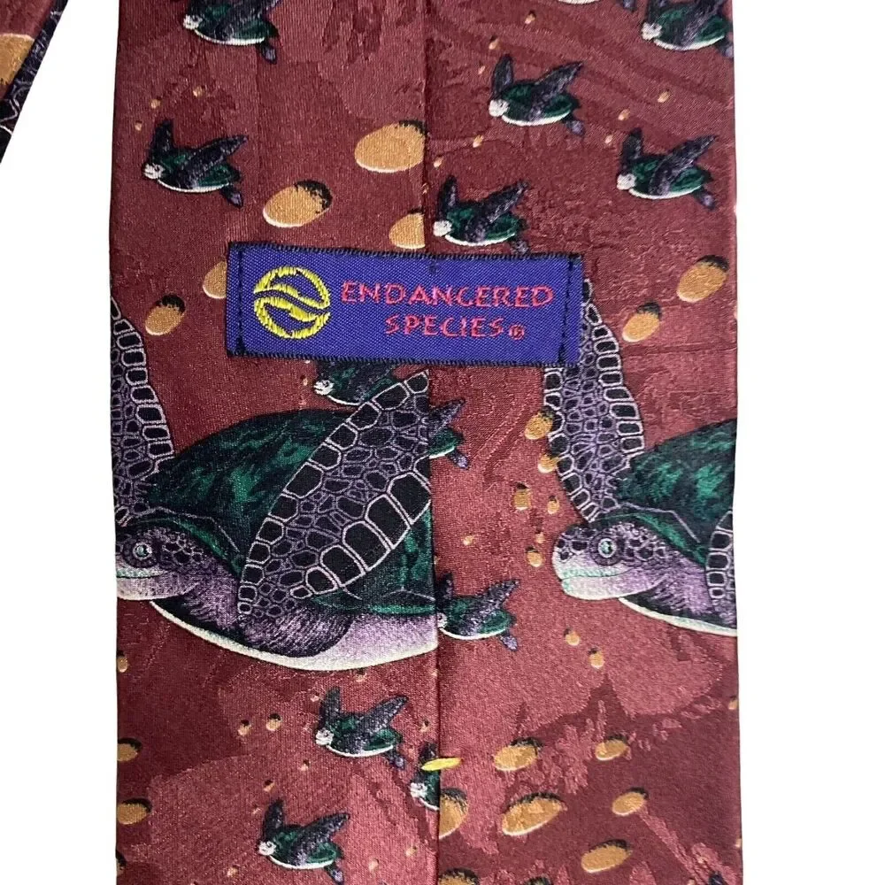 #7079 Endangered Species Turtle Brown Silk Mens Classic 4 inch wide Necktie